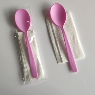 加厚一次性勺子独立包装带纸巾水果勺蛋糕甜品勺子冰淇淋彩色硬勺