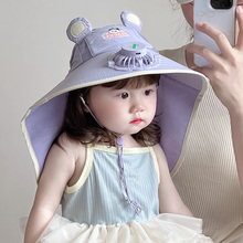 夏天儿童防晒帽带风扇女孩披肩帽男童遮阳帽防紫外线宝宝太阳帽潮