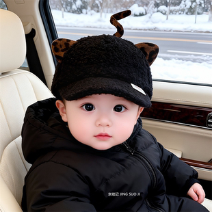 宝宝帽子冬天羊羔毛棒球帽加厚保暖男女儿童韩版洋气毛绒鸭舌帽潮