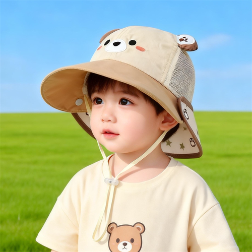 儿童防晒帽卡通小熊渔夫帽夏季