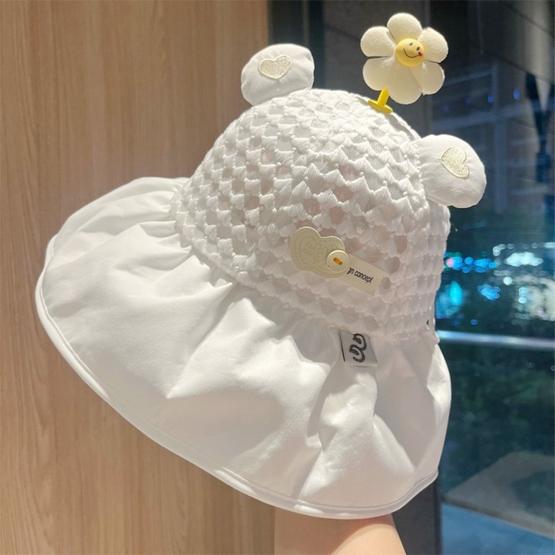 宝宝防晒帽春夏季大檐婴幼儿遮阳网帽薄款笑脸花朵太阳帽女童新款