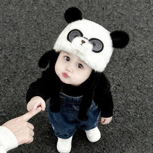 宝宝帽子冬季超萌卡通小熊护耳帽男童宝宝防风保暖加厚毛绒雷峰帽