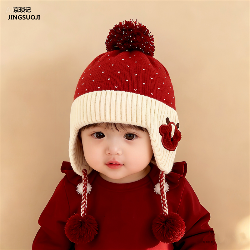 宝宝帽子圣诞红色护耳套头帽秋冬可爱防风毛线帽男女童婴幼儿保暖,童装/婴儿装/亲子装,帽子,淘宝优惠券,粉丝福利购,淘宝优惠卷