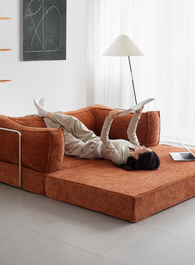 中古风布艺沙发两用小户型客厅双三人直排复古模块折叠布丁沙发床