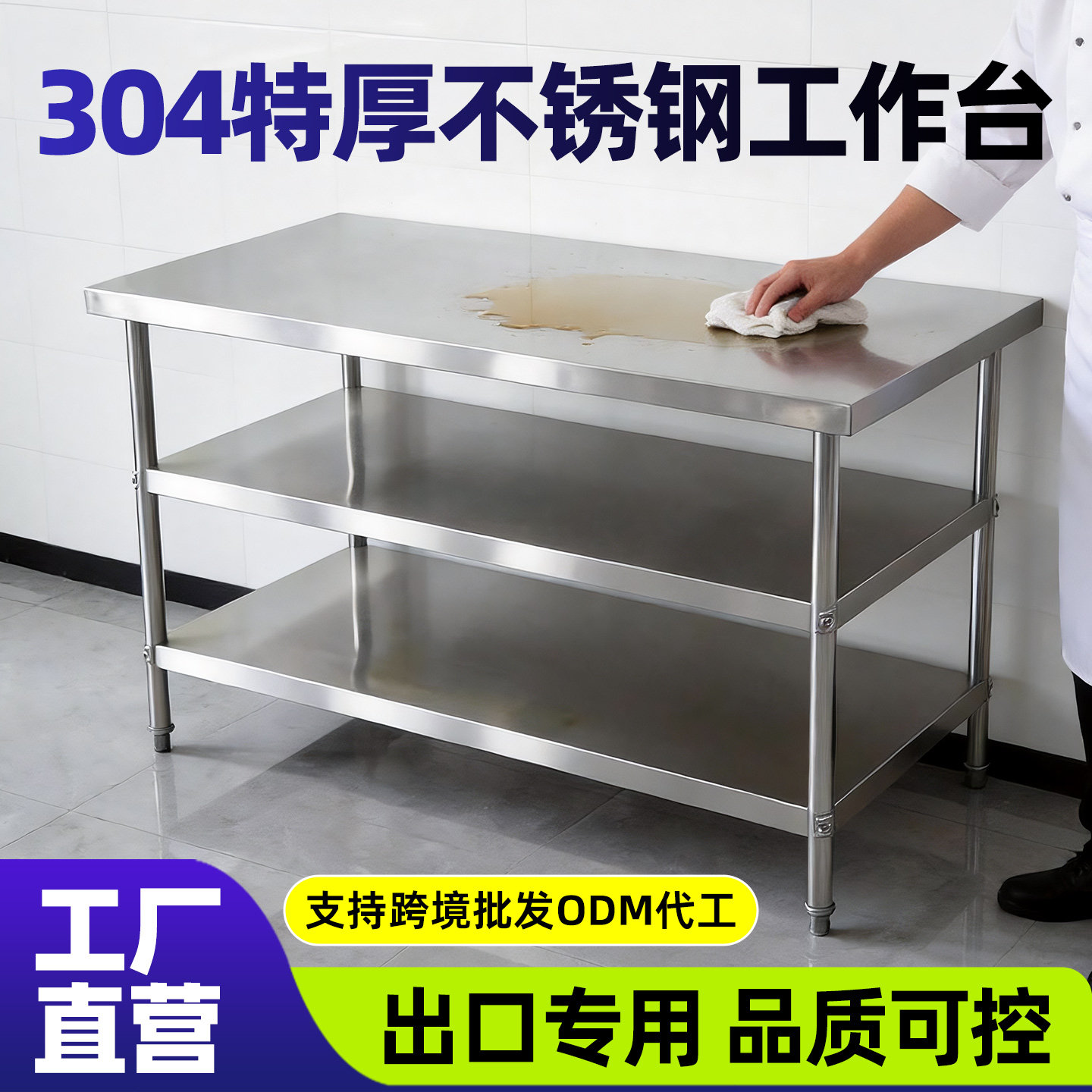 不锈钢双层工作台厨房置物架加厚商用操作台餐馆切菜桌多层打包台