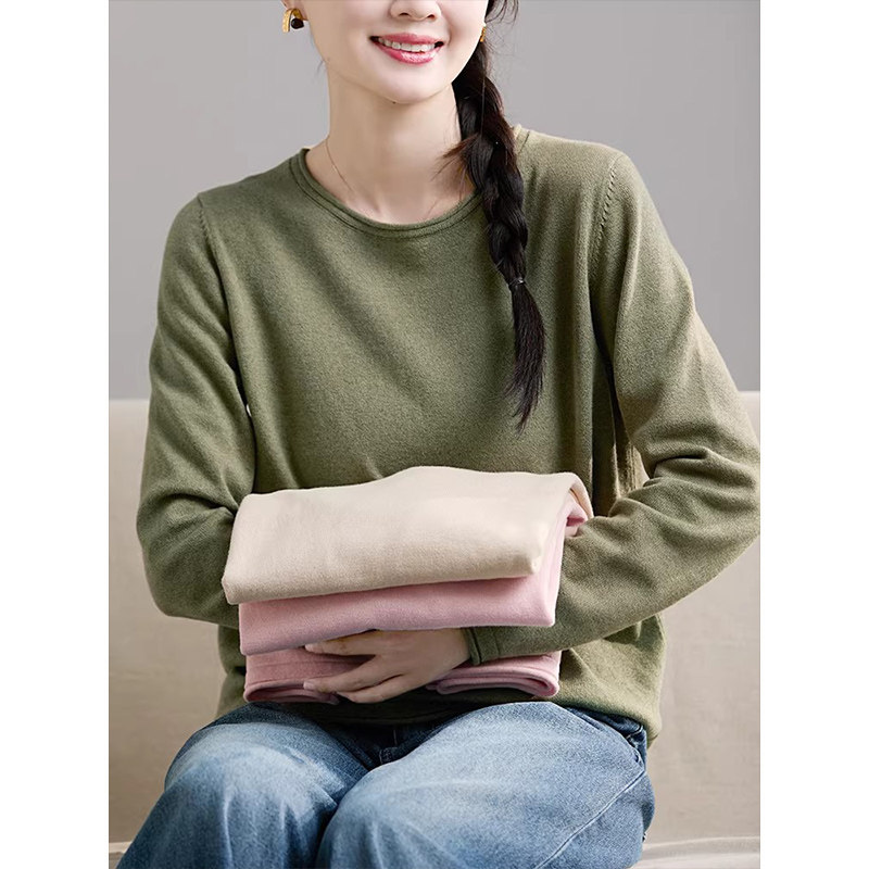 谷家 全棉卷边小圆领内搭针织衫 2026春季新款套头毛衣女不易起球,女装/女士精品,毛针织衫,淘宝优惠券,粉丝福利购,淘宝优惠卷