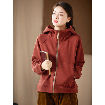 原创设计加绒保暖连帽卫衣女 2026新款纯棉舒适休闲短款小外套