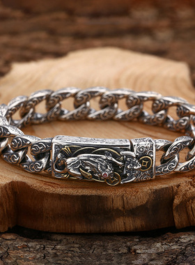 925银招财貔貅男士复古手链