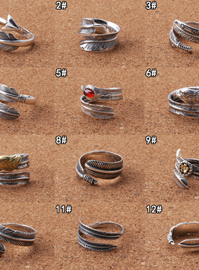 小众饰品S925纯银开口羽毛戒指银饰品复古泰日韩指环男女士款戒指