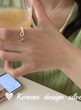 S925纯银麻花绳结开口戒指女款