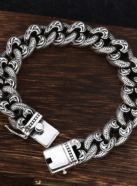 小众银饰925银男士手链粗藤蔓圆点泰银复古手环银饰手环男生手镯