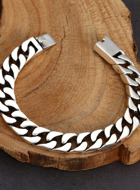 小众银饰925纯银男女款国风潮简约光面古巴手链泰银复古手环手链