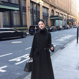 高级感水貂毛领双面羊绒大衣女2025冬季新款韩系气质斗篷毛呢外套