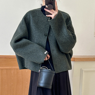 灰色双面呢大衣女短款2025年秋冬新款韩版高端气质宽松羊毛呢外套
