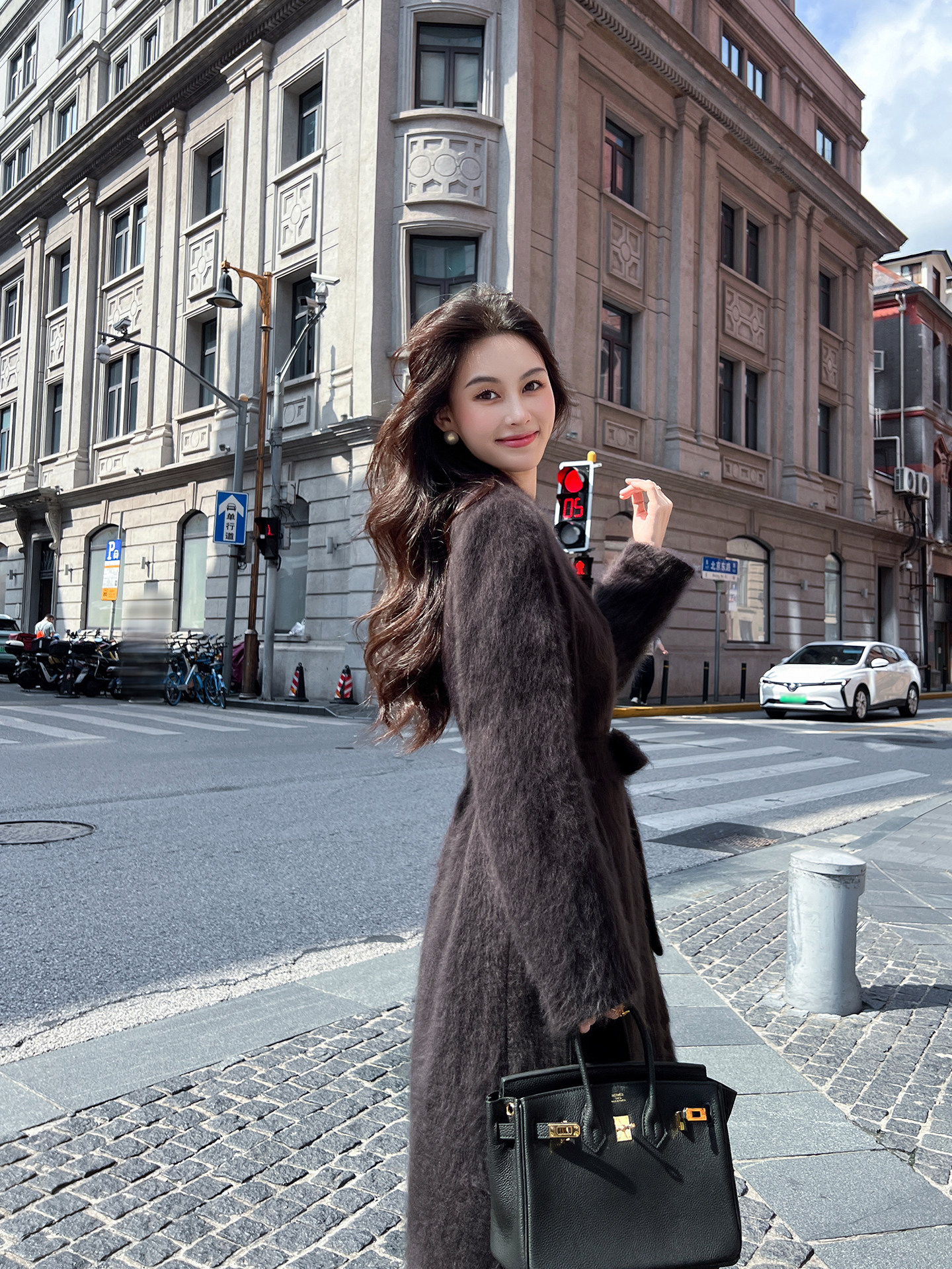 拉毛双面羊绒大衣女2025冬季新款韩版宽松气质系带高级感毛呢外套