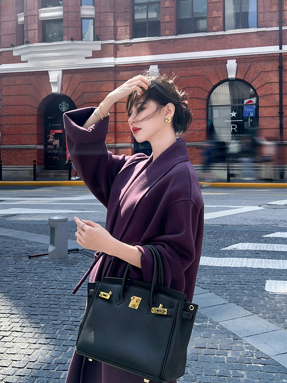 紫色双面羊绒大衣女长款2025秋冬新款韩版高端气质宽松毛呢子外套