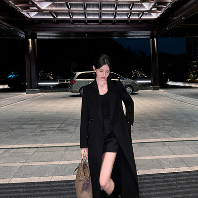 黑色经典双面羊绒大衣女新款秋冬