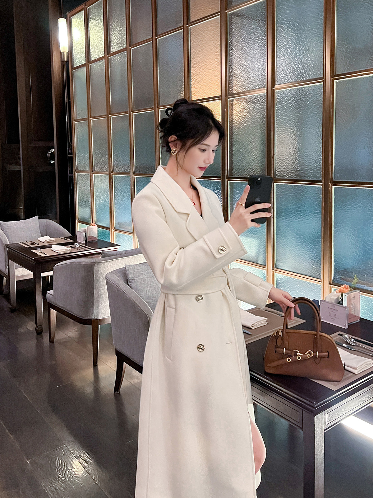 高端白色双面羊绒大衣女2025秋冬新款大牌气质经典双排扣毛呢外套,女装/女士精品,毛呢外套,淘宝优惠券,粉丝福利购,淘宝优惠卷