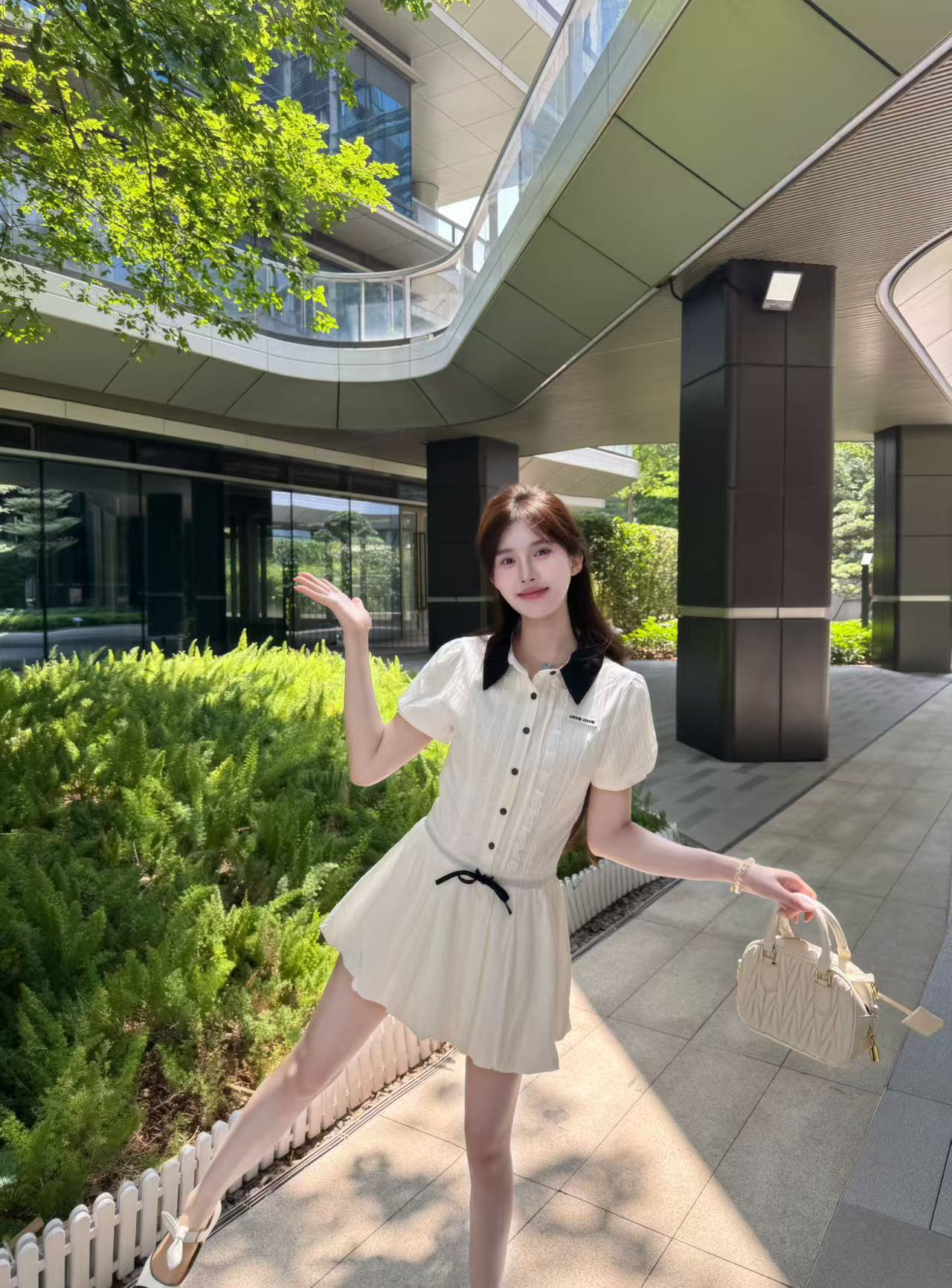 【SALE服饰】新款清新减龄学院风收腰连衣裙短裙短款短袖白色裙子