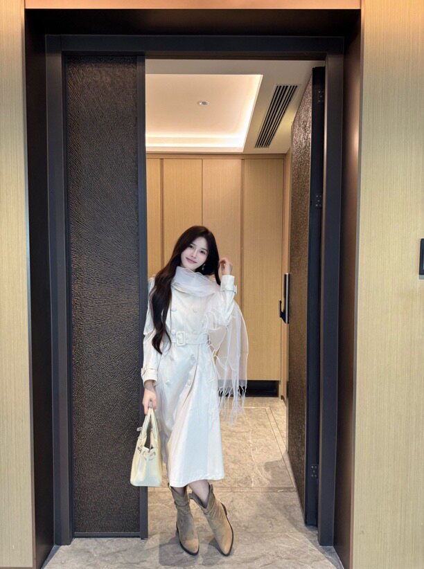 【Cikky定制】 名媛风高级感廓形外套收腰长款风衣女气质