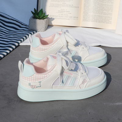 2025夏季新款网面透气小白鞋女厚底百搭休闲板鞋ins潮KT猫面包鞋