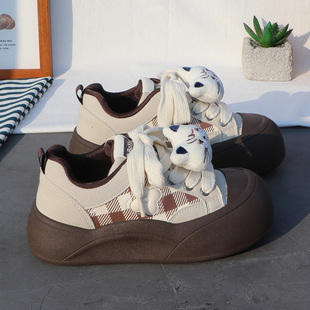 2026春季新款丑萌大头厚底面包鞋女卡通加绒板鞋厚底学生休闲鞋女