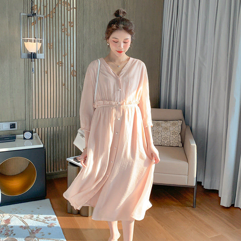 孕妇装连衣裙洋气时尚潮妈个性仙女衬衫裙夏天裙子孕期宽松中长裙