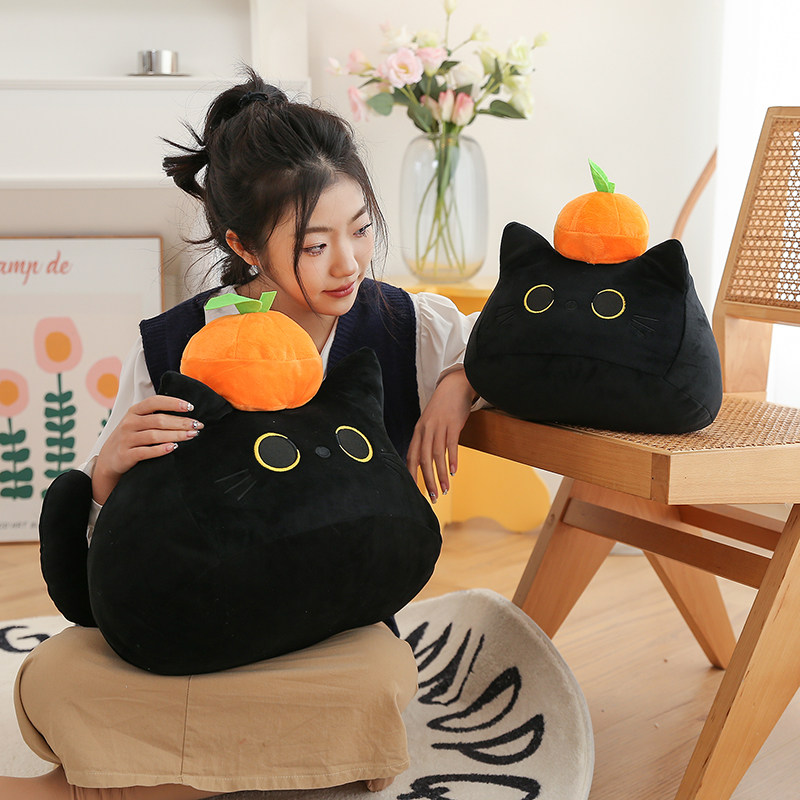 橘子黑色猫咪玩偶公仔女生床上靠垫抱枕客厅摆件毛绒玩具生日礼物