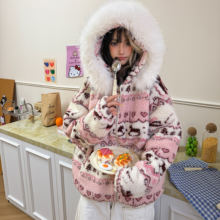 Amoeba美式复古费尔岛可拆卸毛领连帽羊羔毛夹棉加厚棉衣外套棉服