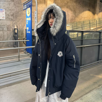 美式复古宽松毛领派克棉服