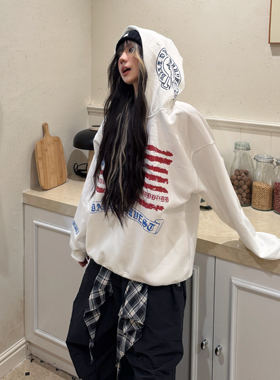 Amoeba原创美式复古街头梵文字母印花连帽卫衣男女秋季宽松帽衫