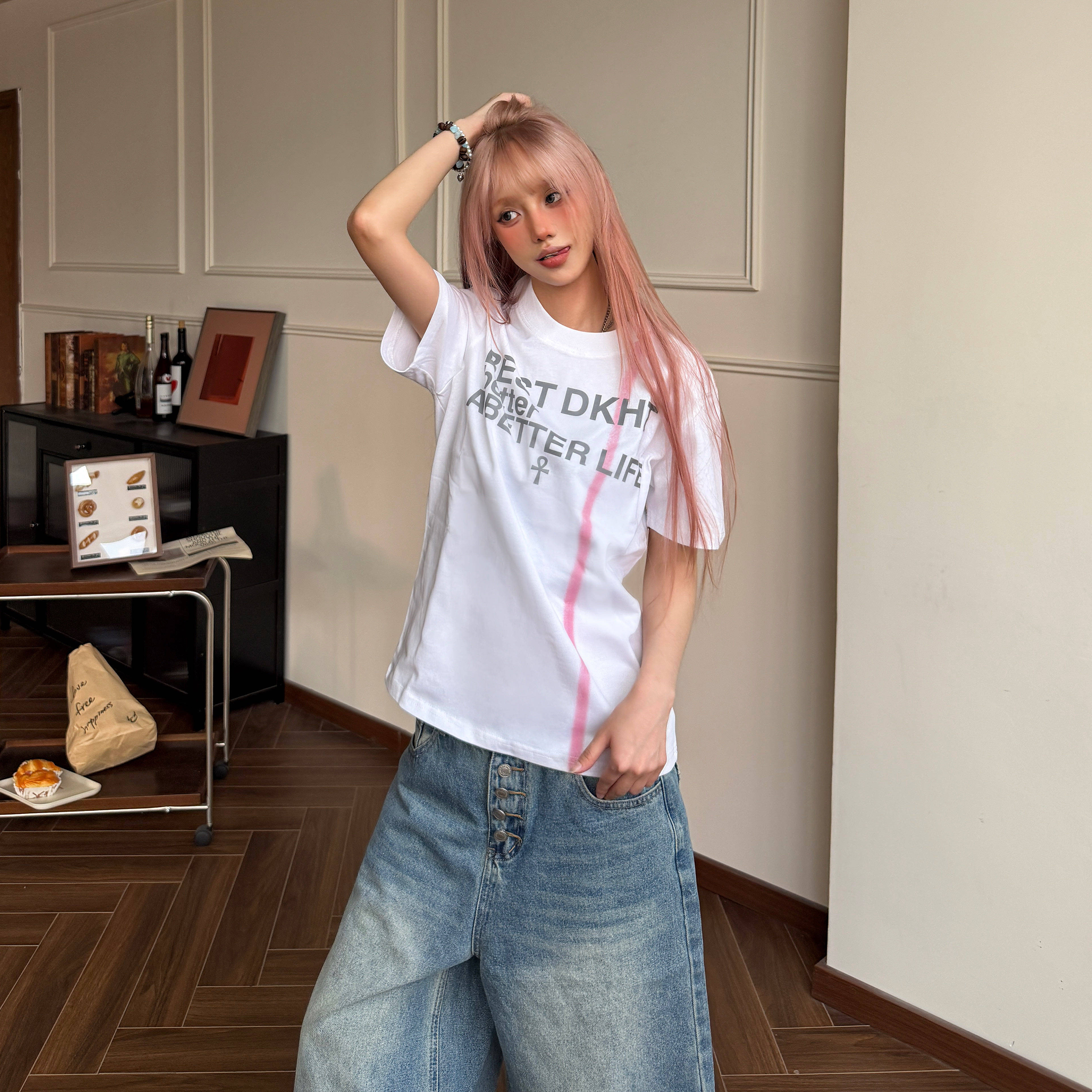 Amoeba美式复古街头设计感印花正肩宽松短袖男女夏季显瘦重磅T恤