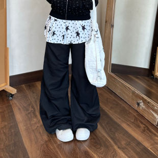 Amoeba原创美式 女 街头假两件星星屁帘裙宽松百搭阔腿褶皱休闲长裤