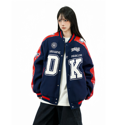 美式复古宽松刺绣撞色棒球服外套