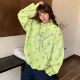 宽松设计感帽衫 Amoeba韩系复古满印星星荧光绿连帽卫衣女春季 新款