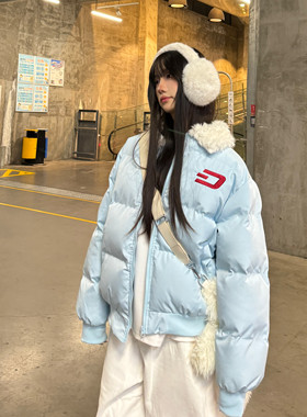 Amoeba原创毛领甜酷风冬季短款棉服女软糯宽松面包服外套加厚棉袄