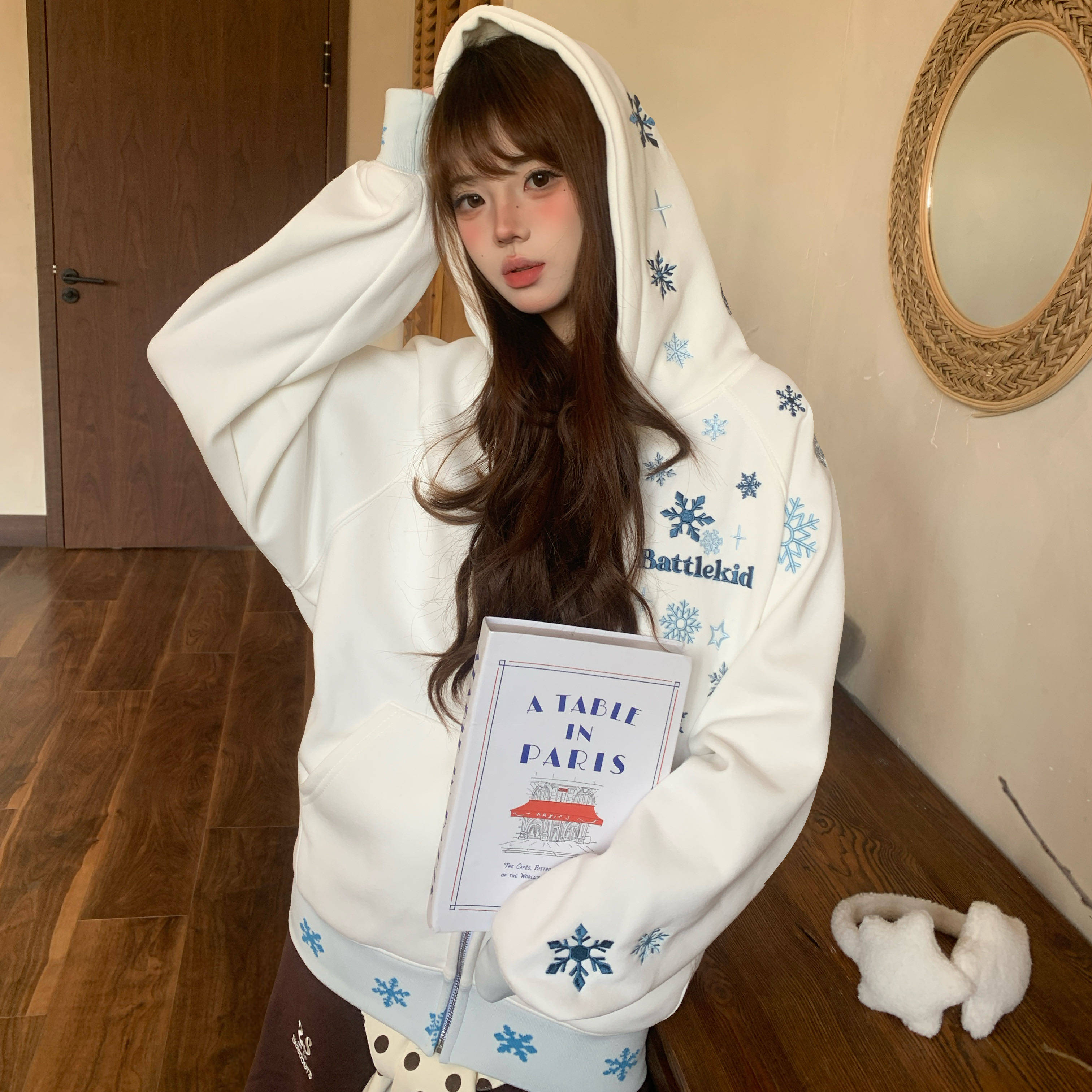 Amoeba美式复古小雪花刺绣加绒连帽卫衣拉链开衫春季男女宽松外套,女装/女士精品,卫衣/绒衫,淘宝优惠券,粉丝福利购,淘宝优惠卷