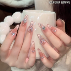 【粉雪蝶】三月兔 3D立体蝴蝶 珠宝级锆石爆闪美甲气质手工穿戴甲