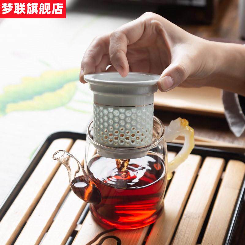 玻璃茶壶耐热陶瓷过滤内胆加厚高温花红茶冲泡器茶杯功夫茶具套装