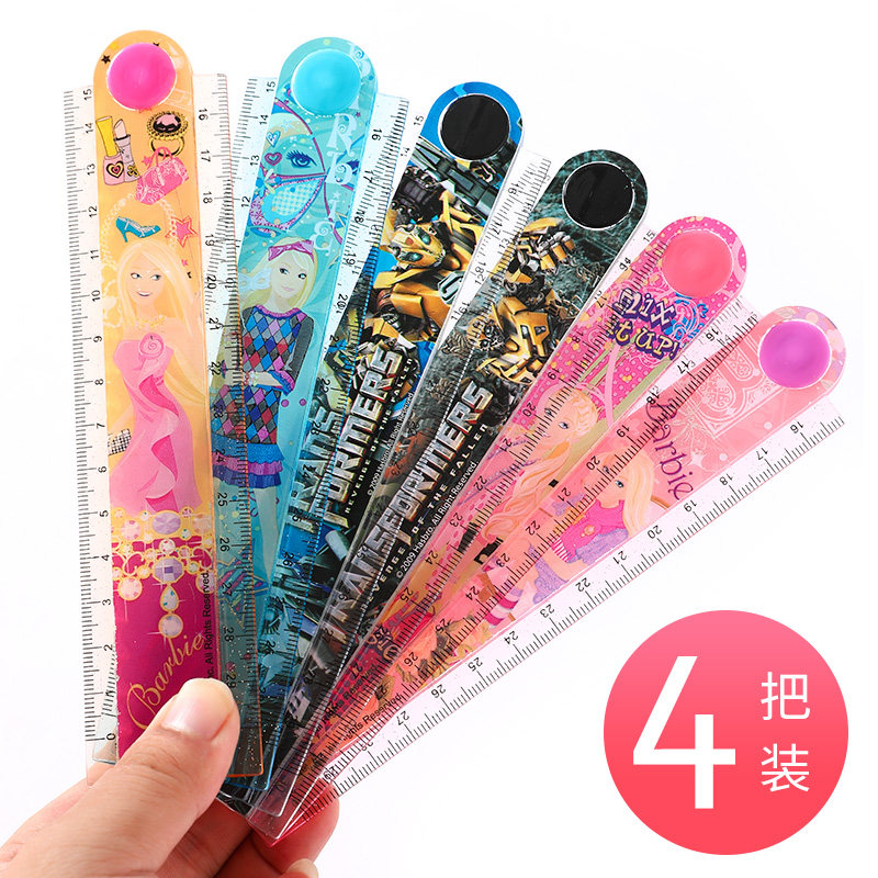 4把/变形金刚多功能折叠尺小学生用学生文具加长卡通直尺测量尺子30cm芭比尺子画波浪尺格尺文具绘图画画模板