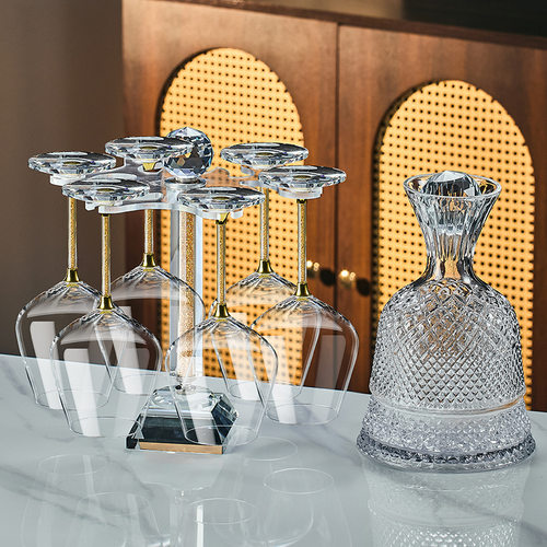 厂家直销水晶玻璃金箔红酒杯高档钻石葡萄酒杯高脚杯皮箱套装