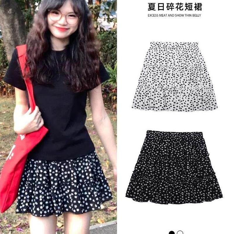 黑色碎花短裙女2026新款夏季薄款高腰a字显瘦蛋糕裙短款半身裙子