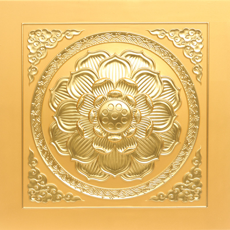 地宫寺庙佛堂吊顶中式寺院佛八宝铝扣板木格栅天花板自粘会所
