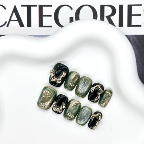 【司藤】显白气质ins风绿色猫眼捏捏小众轻奢高级短款手工穿戴甲