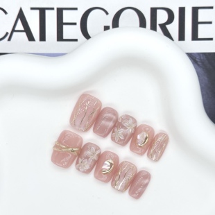 【花期】温柔粉色猫眼温婉精致手绘花花短款显白纯手工穿戴甲美甲