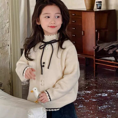 【加厚一体绒】女童加绒毛衣冬装2025新款洋气儿童高领加厚打底衫
