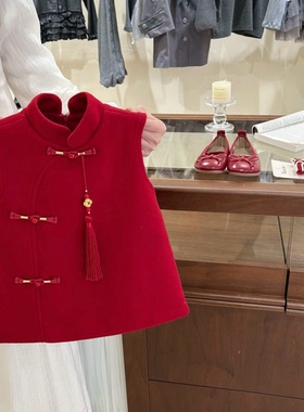 【现货】新年红！女童冬装儿童新中式国风毛呢红色背心裙礼服裙