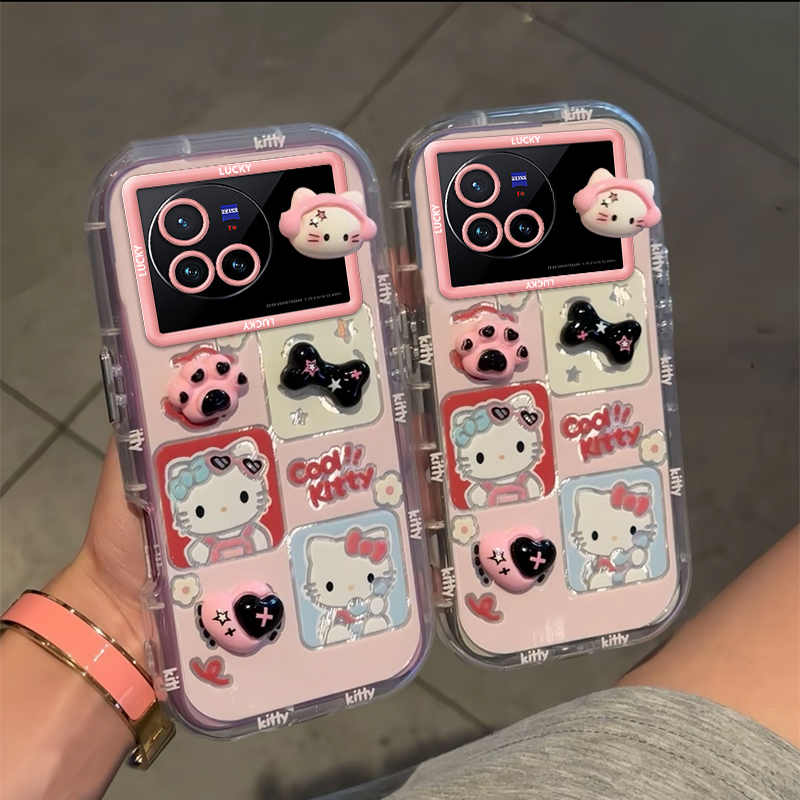 适用于vivox80手机壳卡通镜子支架vivoX80Pro保护套女款防摔软壳新款可爱公仔网红高级感镜面泡芙壳