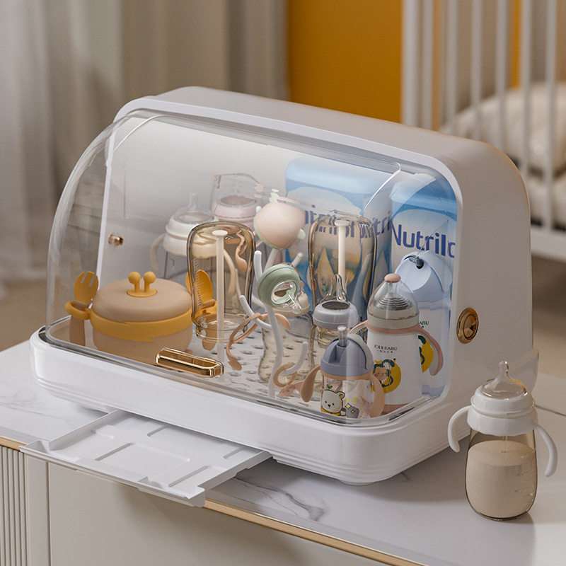 奶瓶收纳盒防尘盖消毒晾干架子沥水架婴儿专用置物箱宝宝辅食碗柜