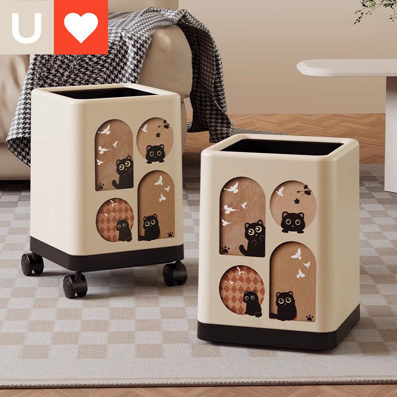 家用垃圾桶高颜值无盖新款大容量卧室厨房客厅带轮卫生间纸篓